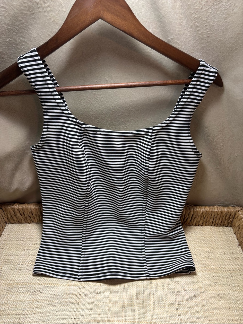 CDW Creative Design Works M Black White Striped Corset Tank Top Made USA Y2K